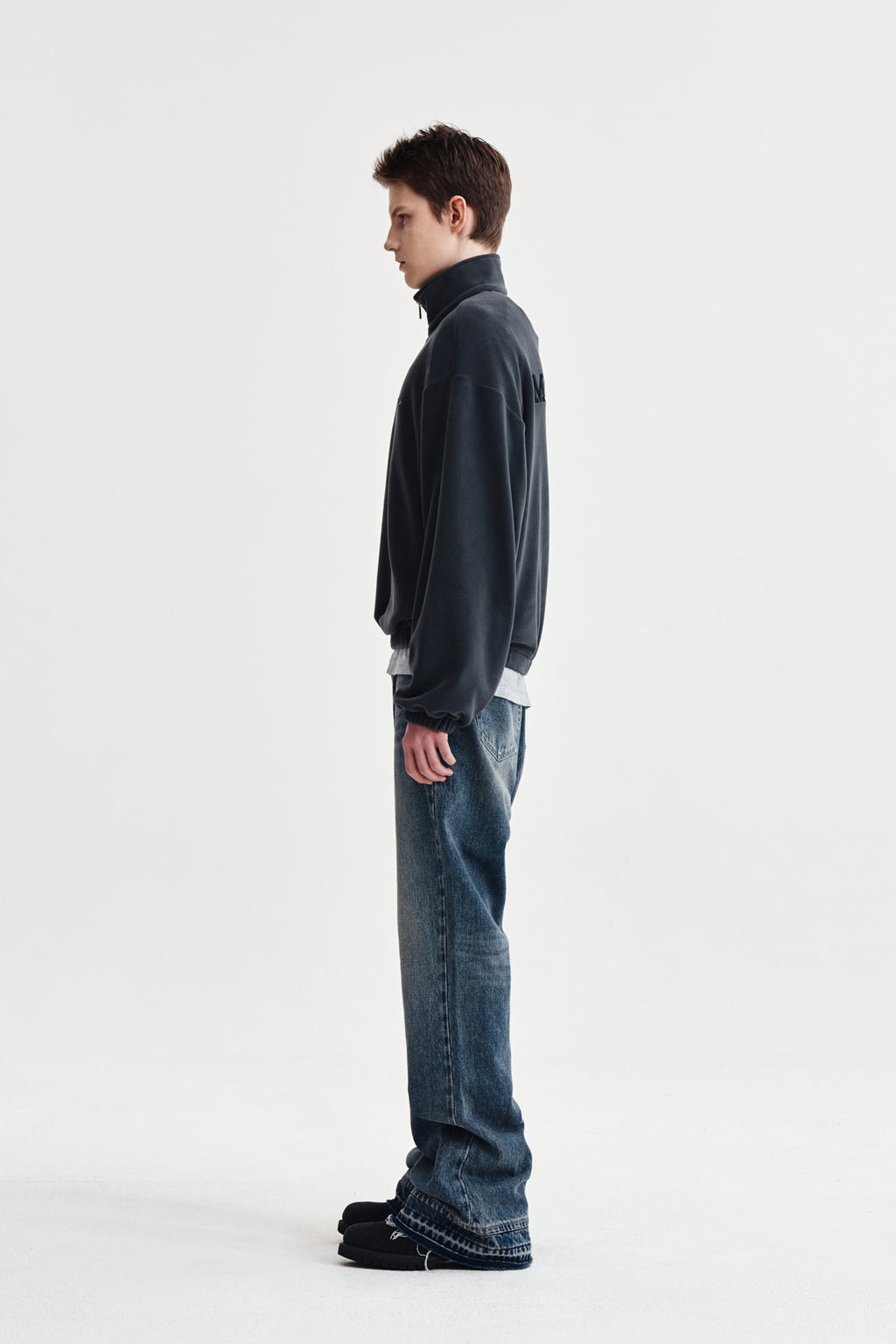 Matin Kim - Sherpa Fleece Half Zip Up Top (Charcoal) product image 11 | TRAB K-Fashion Australia