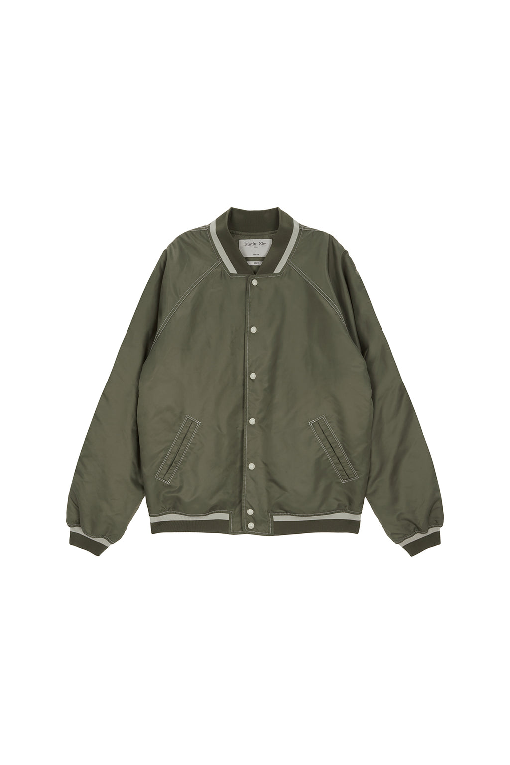 Matin Kim - Raglan Stitch Varsity Jumper (Khaki) product image 1 | TRAB K-Fashion Australia
