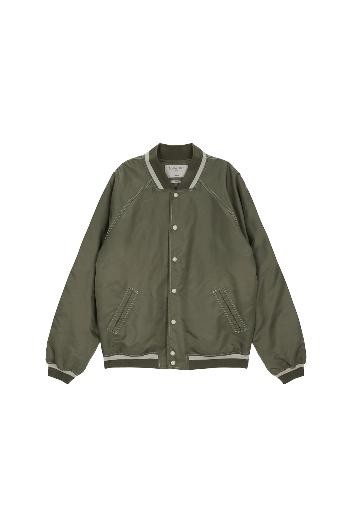 Matin Kim - Raglan Stitch Varsity Jumper (Khaki) product image 1 | TRAB K-Fashion Australia