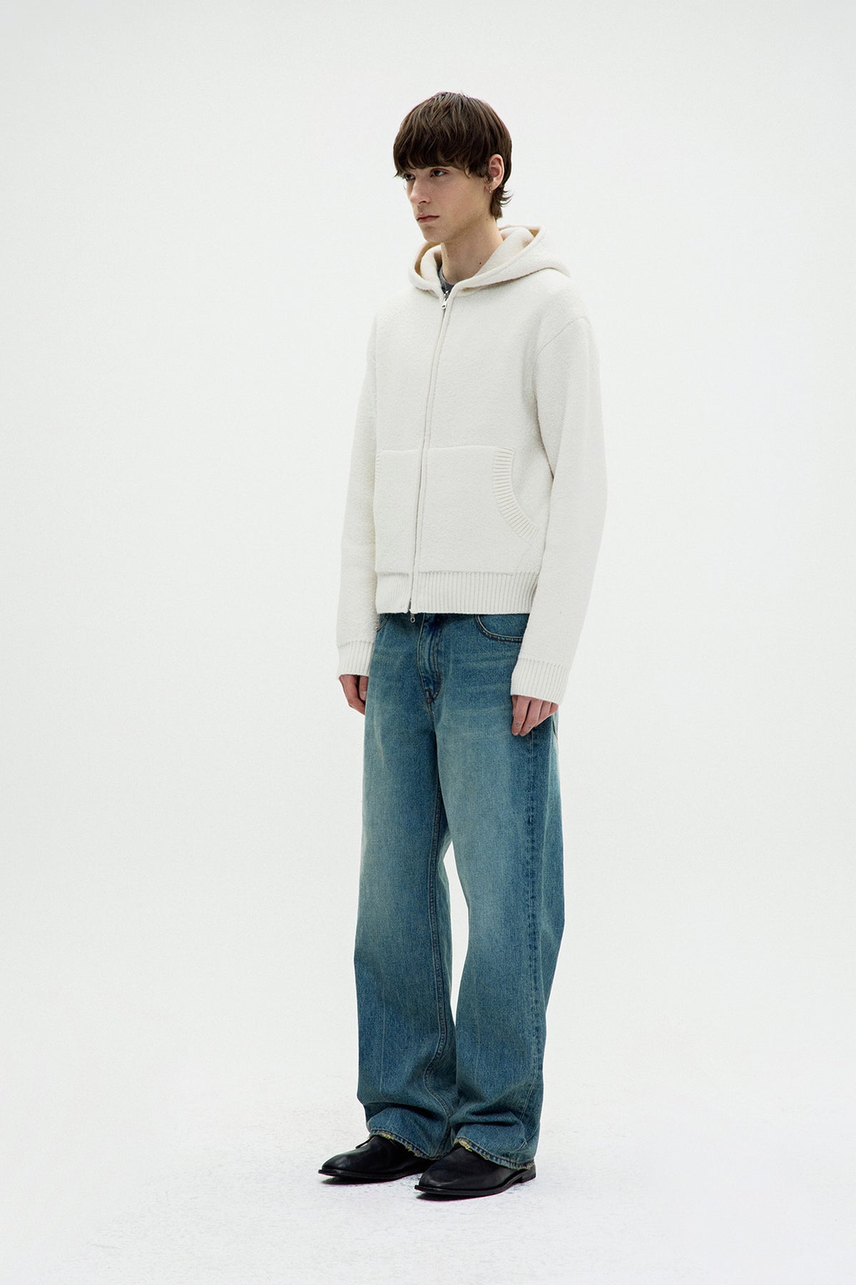 Coor - Reversible Boucle Knit Hooded Zip-Up (Ivory) product image 3 | TRAB K-Fashion Australia