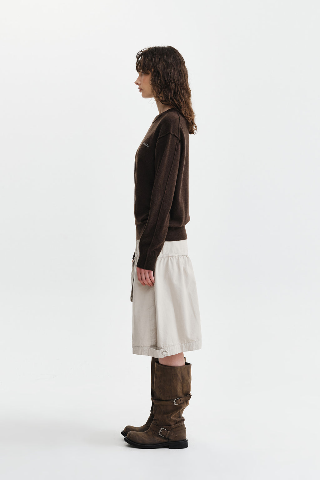 Matin Kim - [Pre-Order – Ships September 28] Cashmere Blended Panel Knit Pullover (Brown) product image 7 | TRAB K-Fashion Australia