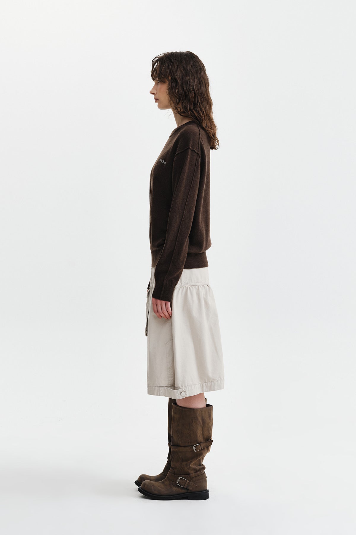 Matin Kim - [Pre-Order – Ships September 28] Cashmere Blended Panel Knit Pullover (Brown) product image 7 | TRAB K-Fashion Australia