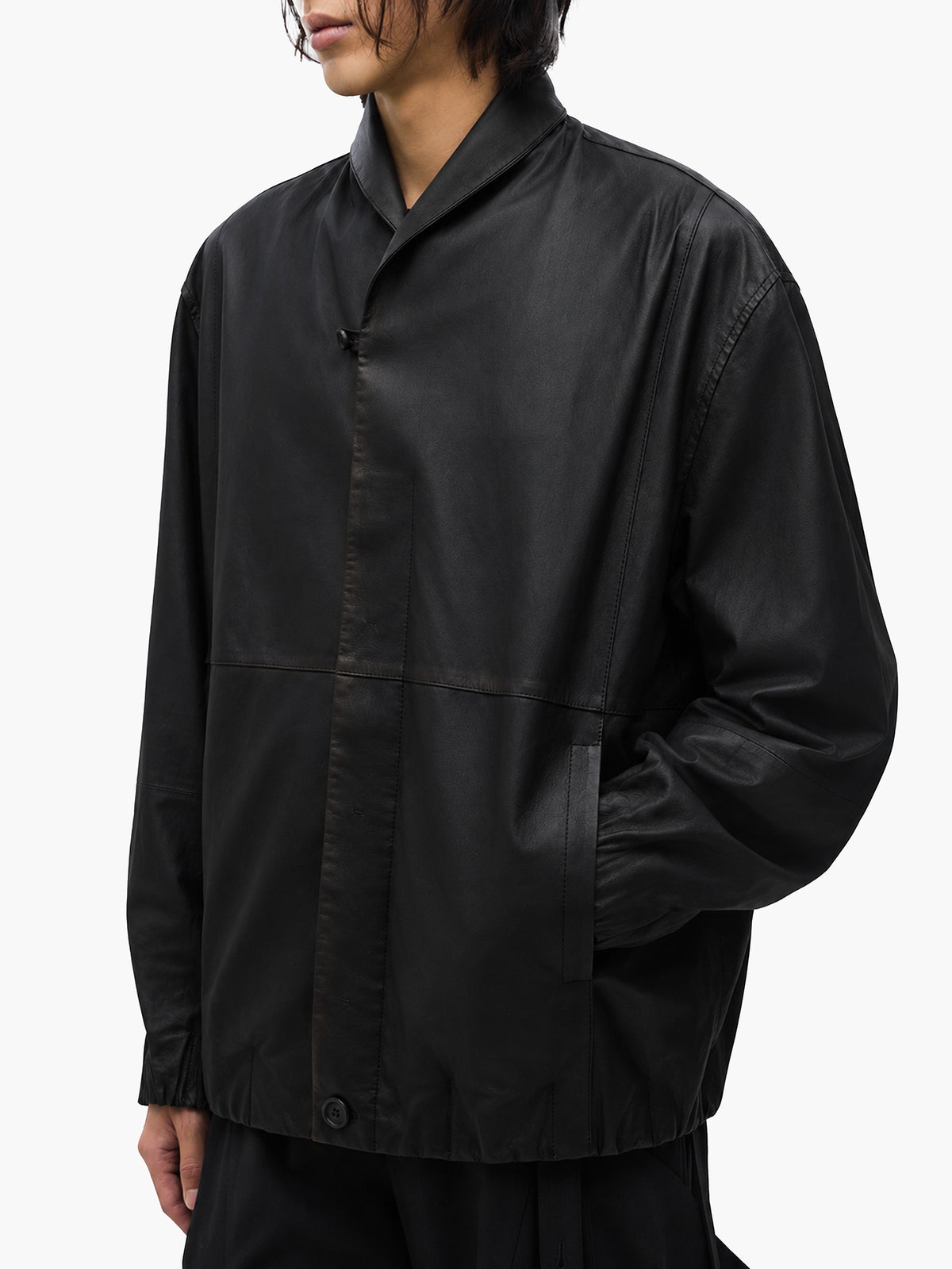 Jiyong Kim - Goat Skin Shawl-Collar Bomber (Black) product image 5 | TRAB K-Fashion Australia