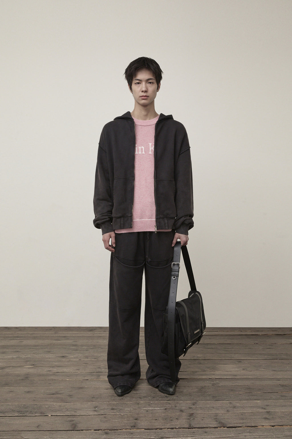 Matin Kim - Back Logo Washed Hoody Zip Up (Charcoal) product image 10 | TRAB K-Fashion Australia