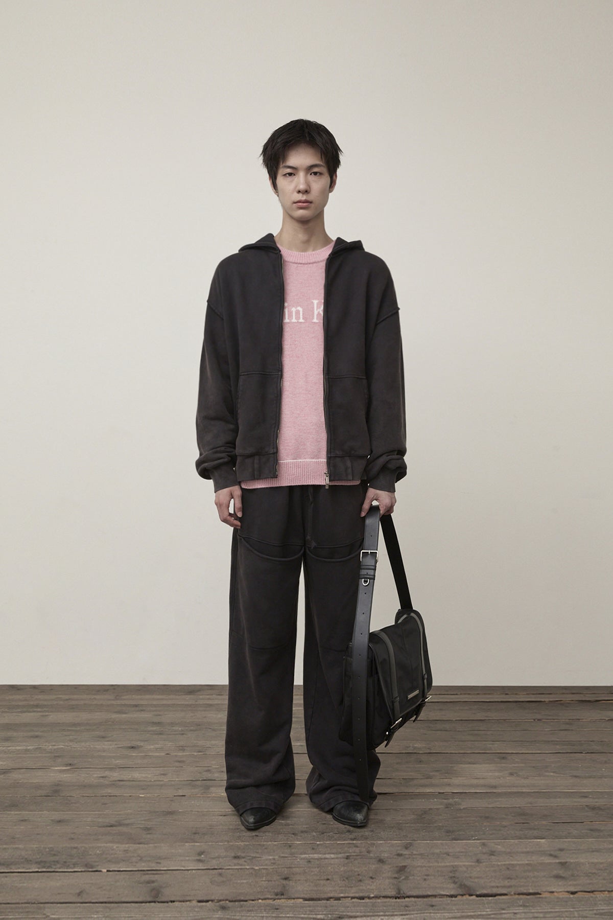 Matin Kim - Back Logo Washed Hoody Zip Up (Charcoal) product image 10 | TRAB K-Fashion Australia