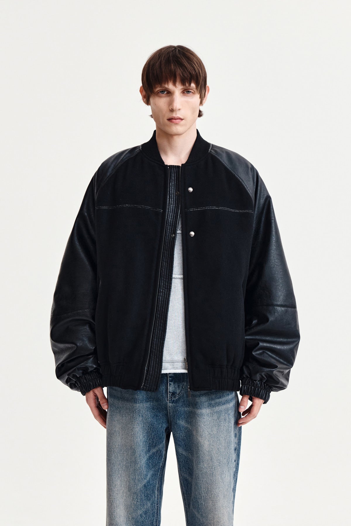 Matin Kim - Stunning Point Faux Leather Jumper (Black) product image 10 | TRAB K-Fashion Australia