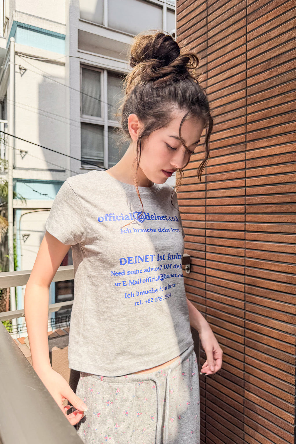 Deinet - Lettering Graphic Slimsized T-Shirt (Melange Grey) product image 7 | TRAB K-Fashion Australia