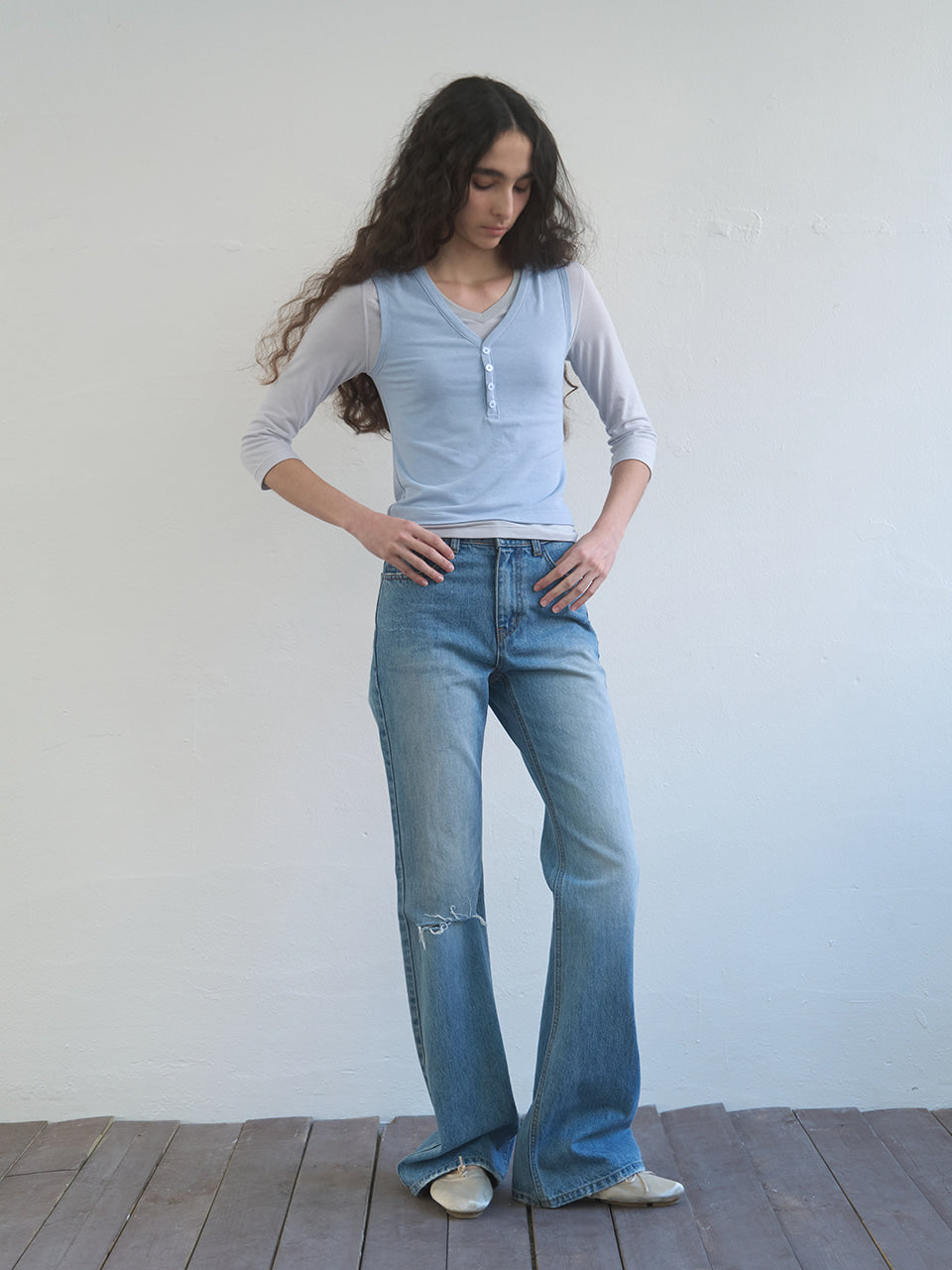 Kijun - Layered V-Neck Tee (Sky Blue) product image 5 | TRAB K-Fashion Australia