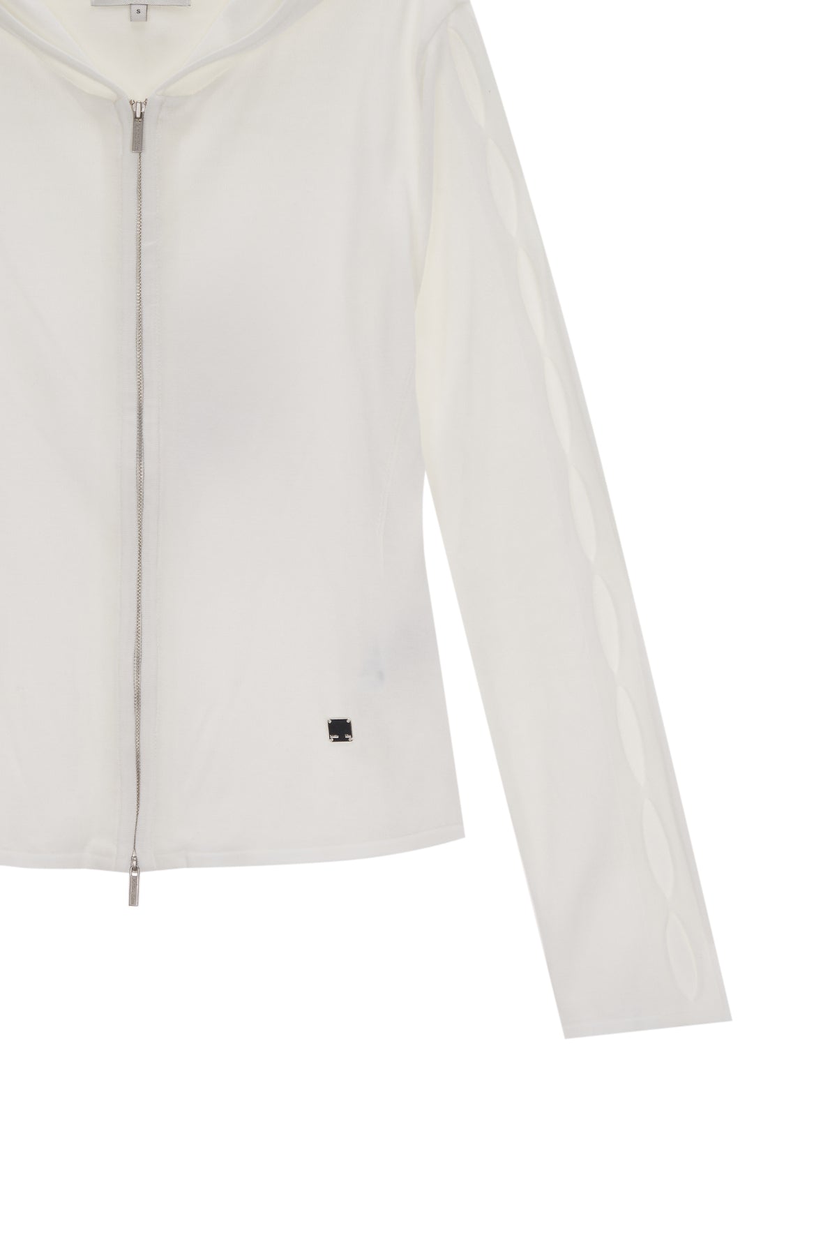 Matin Kim - Sleeve Hole Point Hoody Knit Zip Up (White) product image 4 | TRAB K-Fashion Australia