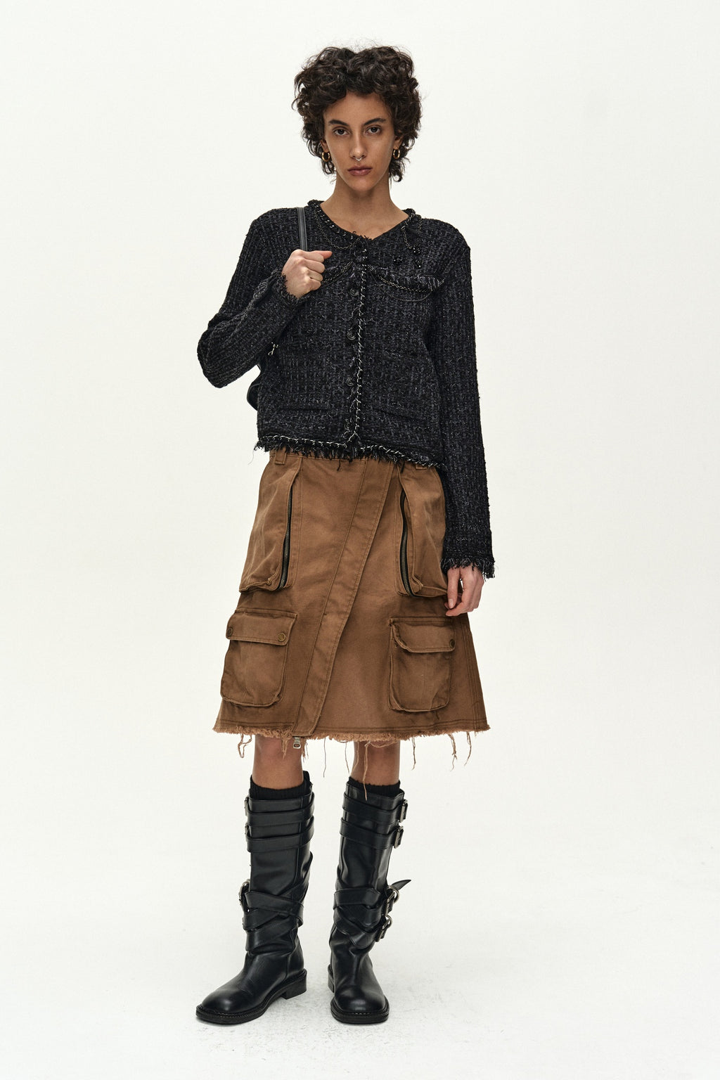Andersson Bell - [Pre-Order – Ships August 3] Raw Chain-Edge Tweed Jacket (black) (Black) product image 2 | TRAB K-Fashion Australia