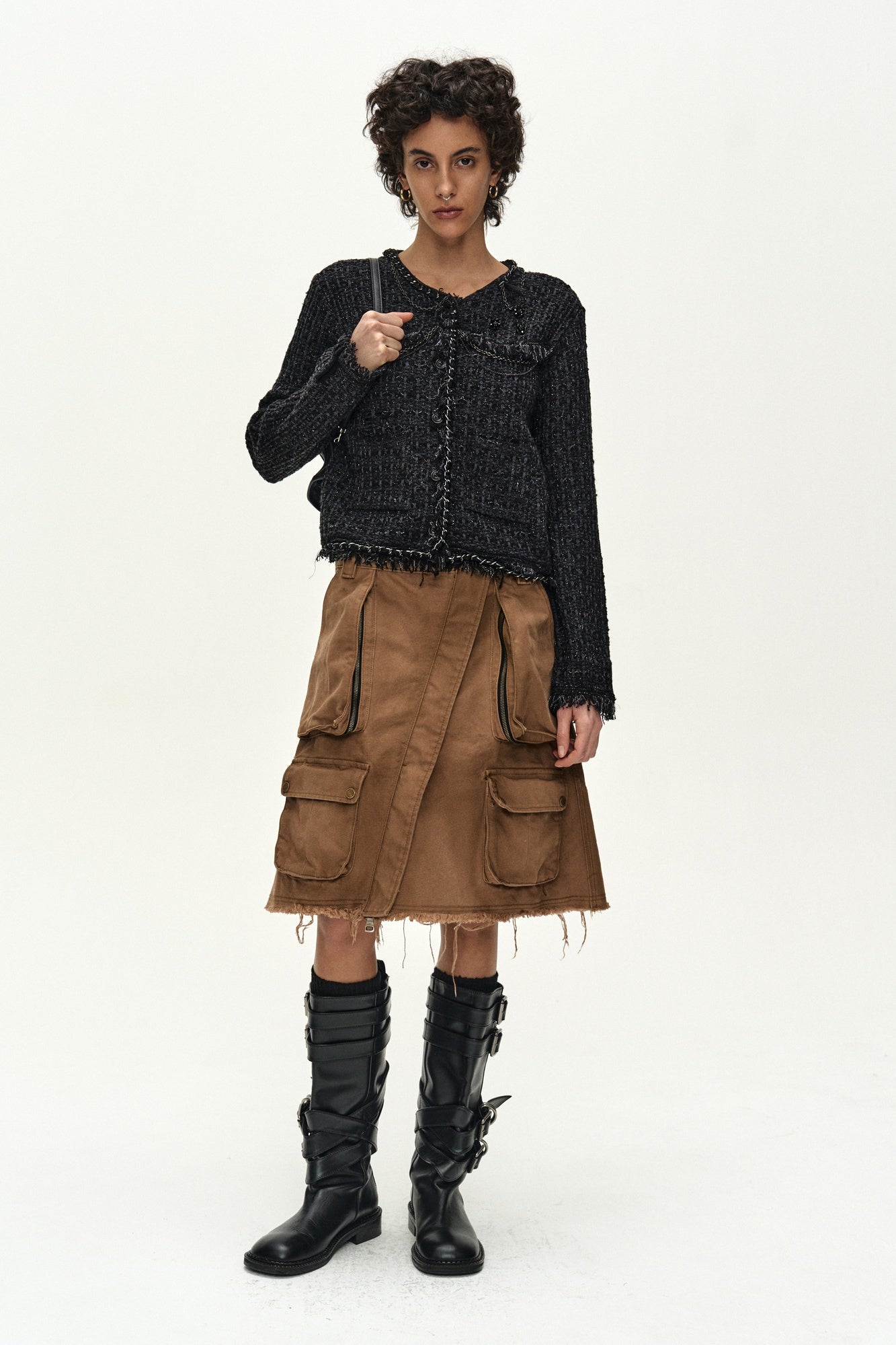 Andersson Bell - [Pre-Order – Ships August 3] Raw Chain-Edge Tweed Jacket (black) (Black) product image 2 | TRAB K-Fashion Australia