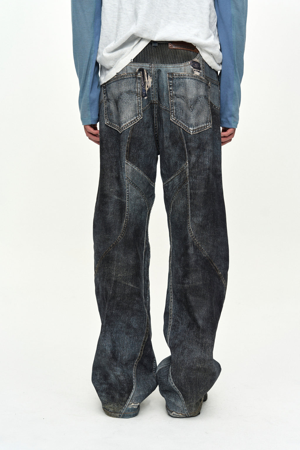 Andersson Bell - [Pre-Order – Ships August 7] Denim Trompe-L'oeil Graphic Biker Jeans (Mid Blue) product image 8 | TRAB K-Fashion Australia