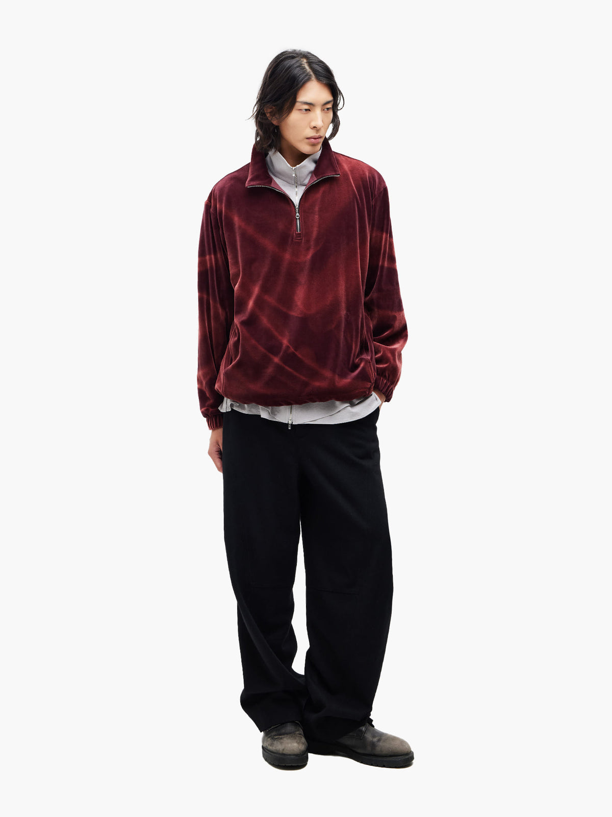 Jiyong Kim - Sun-Bleached Half-Zip Sweatshirt (Burgundy) product image 1 | TRAB K-Fashion Australia