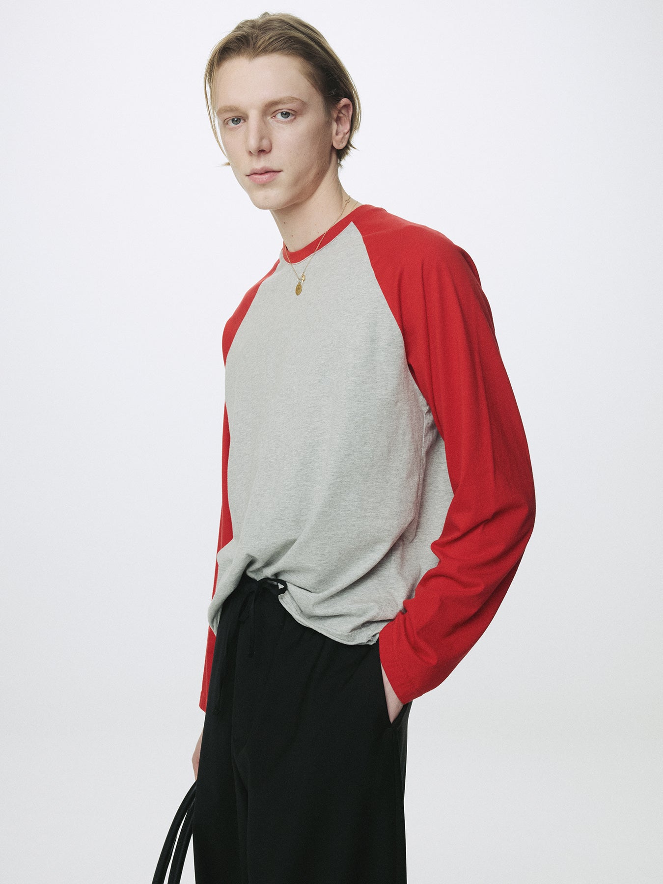 Tonywack - Washed Cotton Baseball Long Sleeve (Melange Grey/Red) product image 7 | TRAB K-Fashion Australia