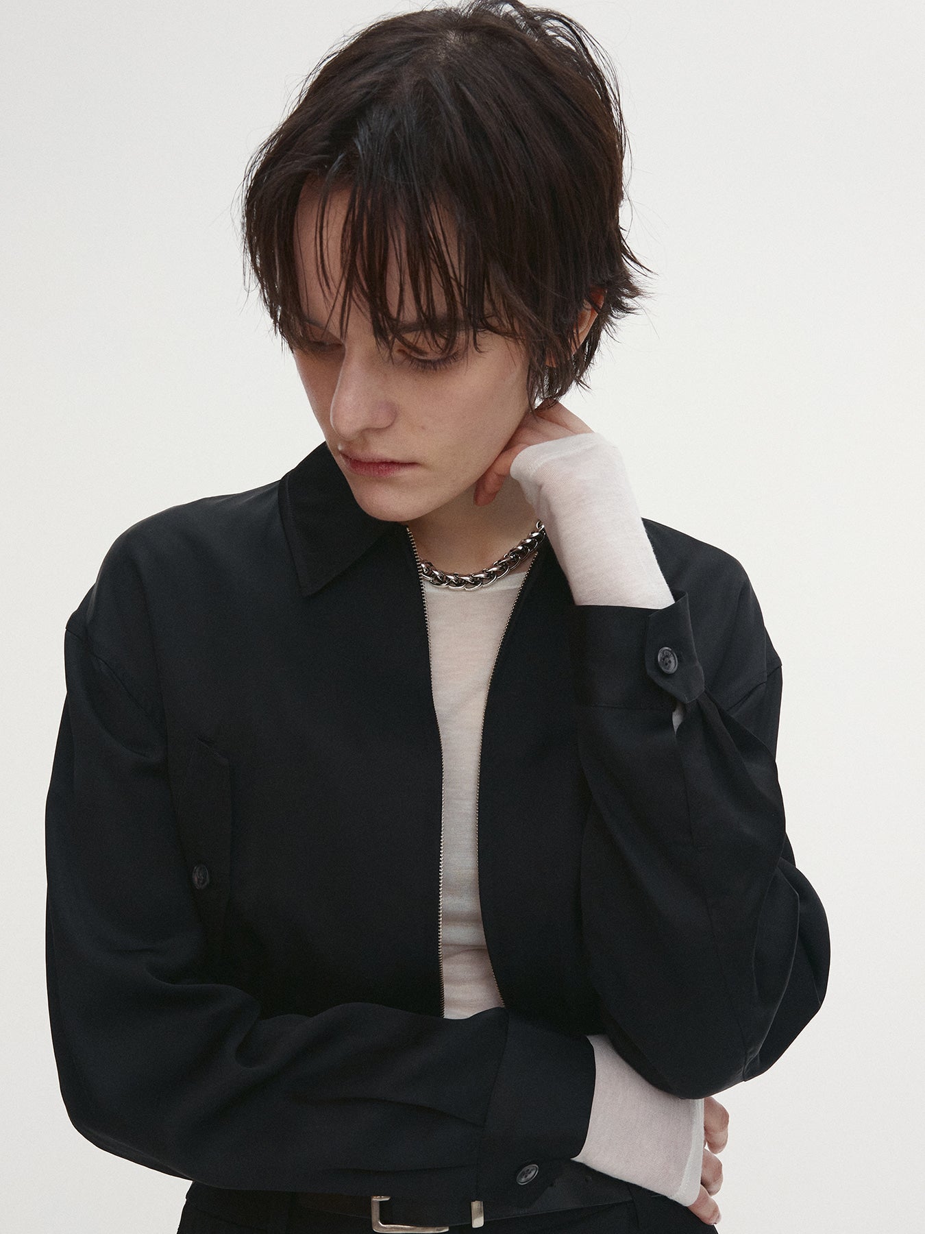 Tonywack - Satin Cropped Blouson Jacket (Black) product image 7 | TRAB K-Fashion Australia