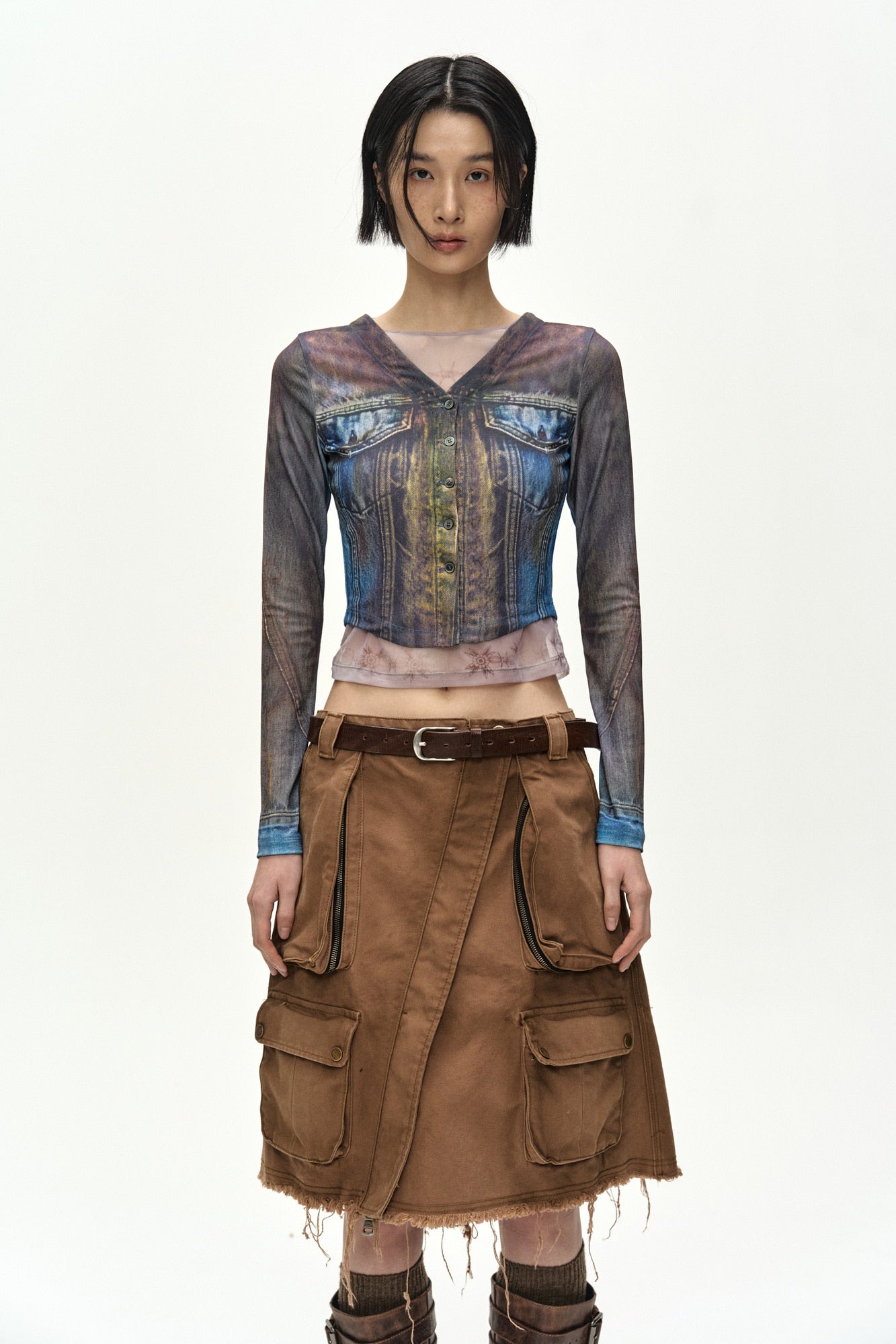 Andersson Bell - Trompe L'oeil Denim Layered Tattoo Top (brown) (Brown) product image 4 | TRAB K-Fashion Australia