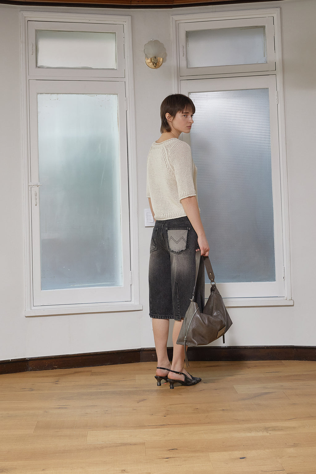 Matin Kim - Three Quarter Sleeve Logo Knit Pullover (Beige) product image 8 | TRAB K-Fashion Australia