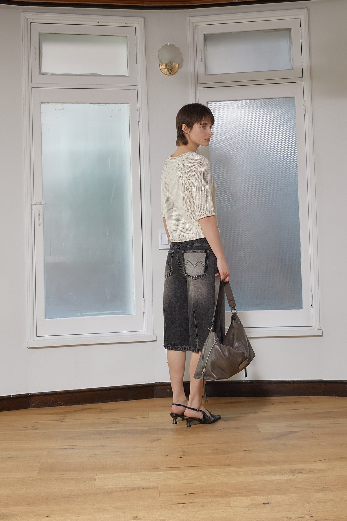 Matin Kim - Three Quarter Sleeve Logo Knit Pullover (Beige) product image 8 | TRAB K-Fashion Australia