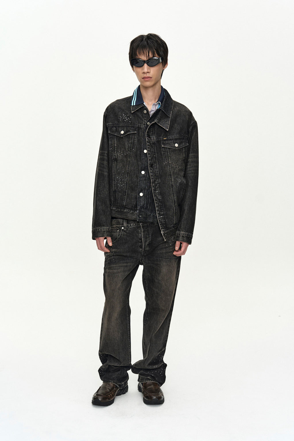 Andersson Bell - Unisex Asymmetric Layered Hot-Fix Wide-Leg Jeans (Black) product image 8 | TRAB K-Fashion Australia
