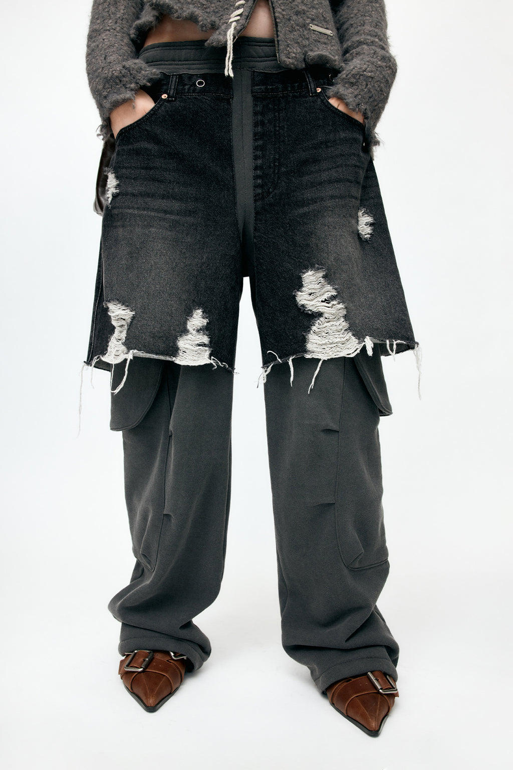 Andersson Bell - Unisex Rugged Denim-Inset Sweatpants (Black) product image 10 | TRAB K-Fashion Australia