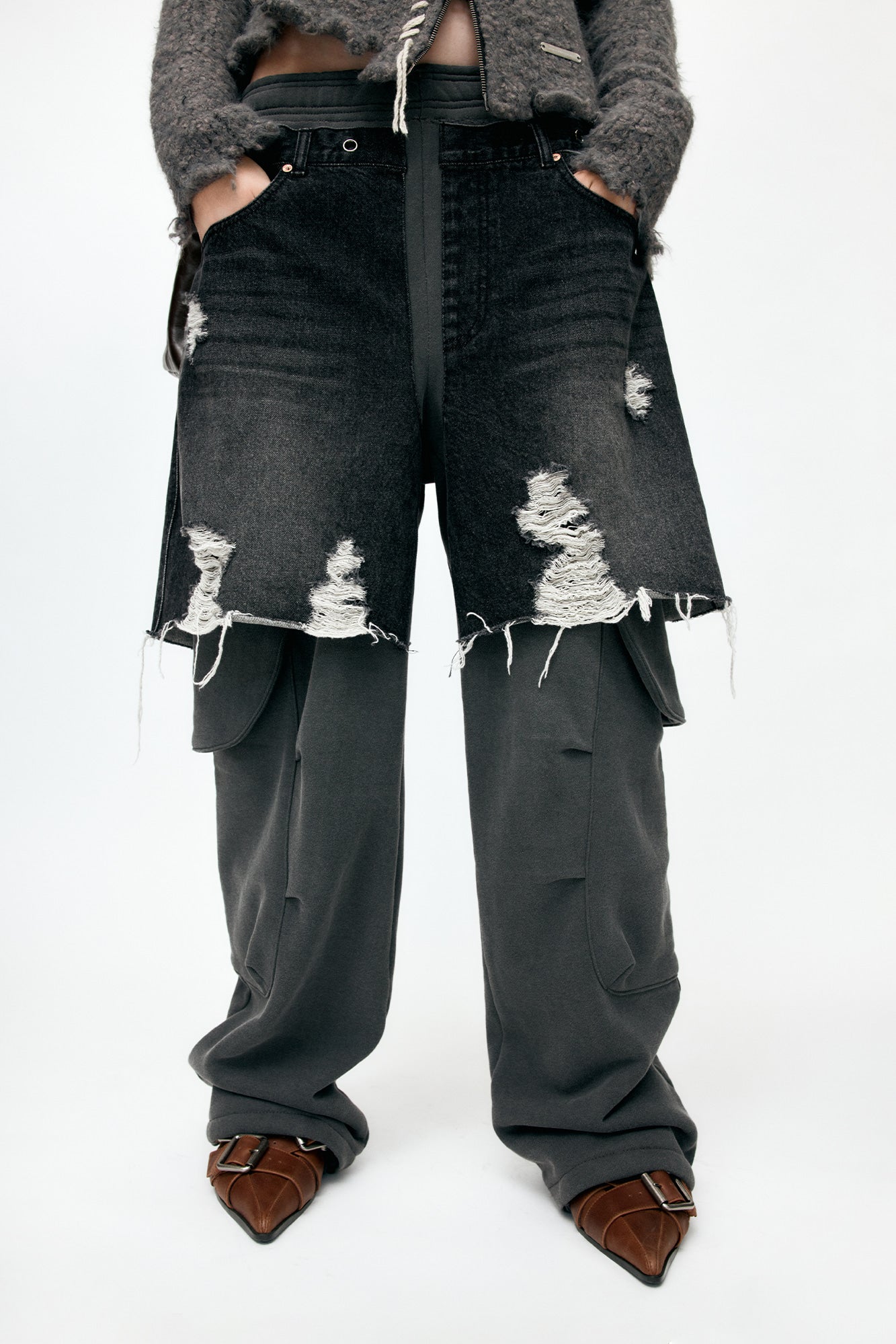 Andersson Bell - Unisex Rugged Denim-Inset Sweatpants (Black) product image 10 | TRAB K-Fashion Australia
