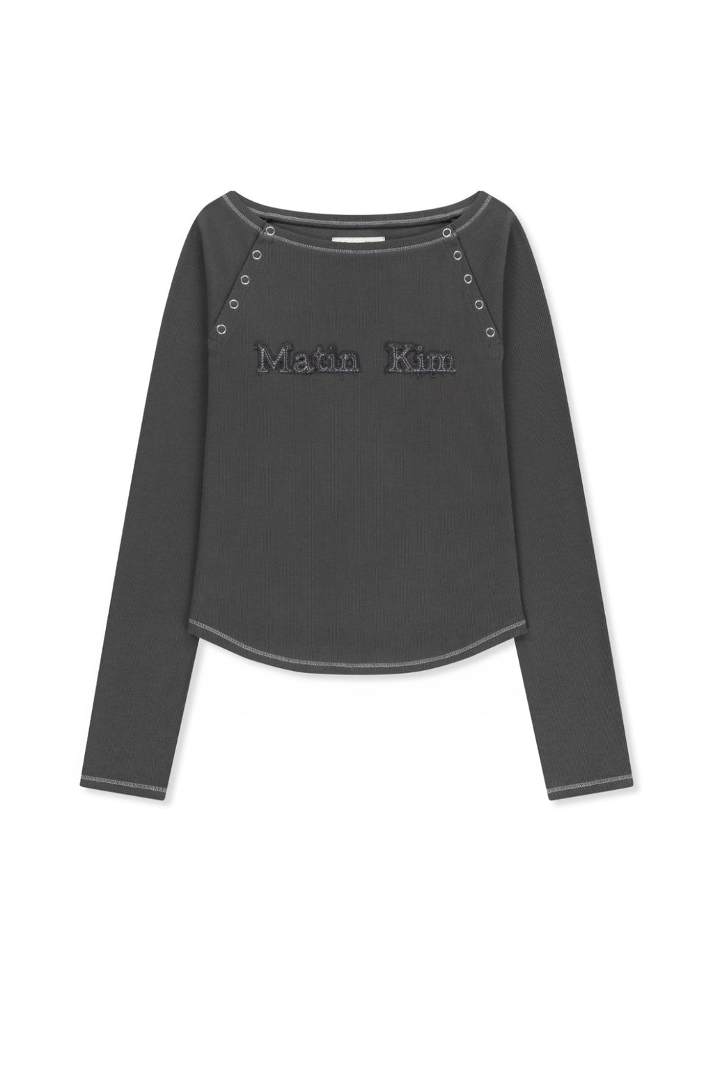 Matin Kim - Logo Applique Button Detail Raglan Top (Charcoal) product image 1 | TRAB K-Fashion Australia