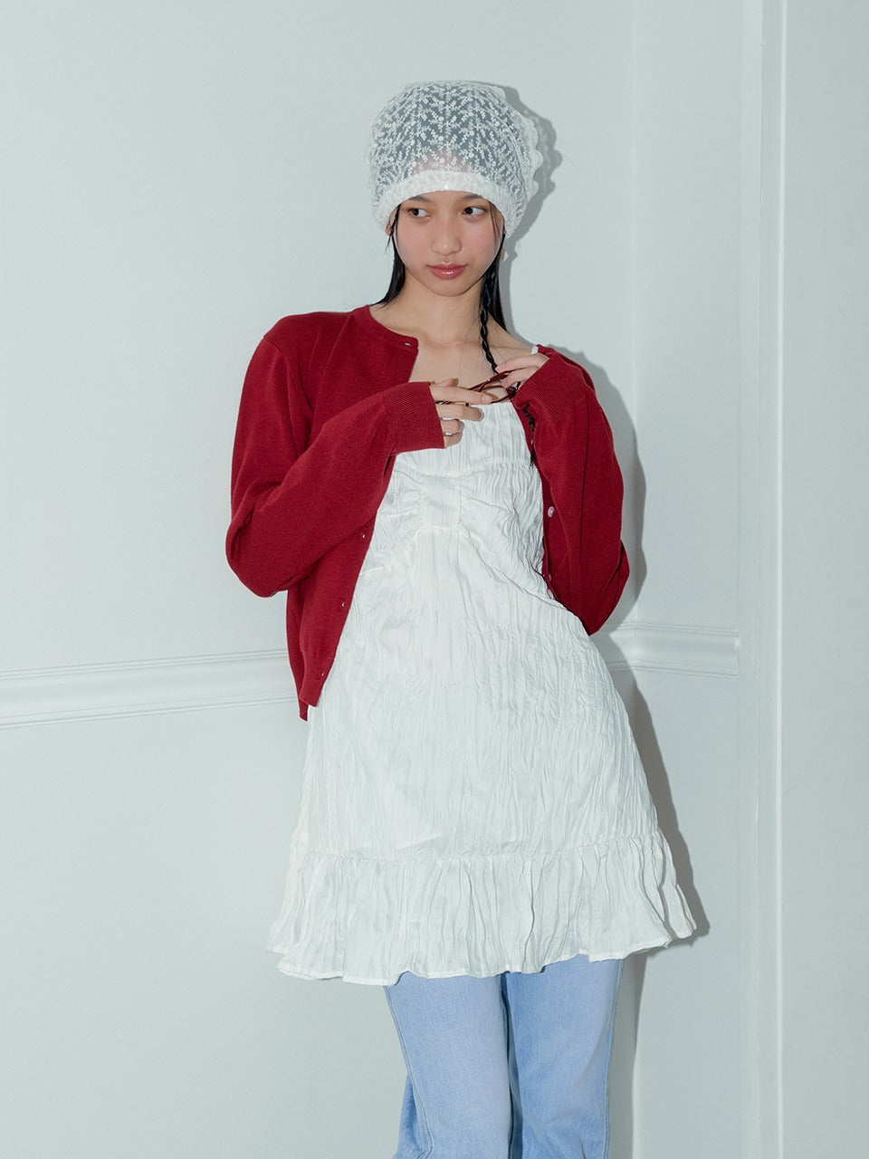 Margarin Fingers - Wrinkle Ribbon One-Piece (Cream) product image 1 | TRAB K-Fashion Australia