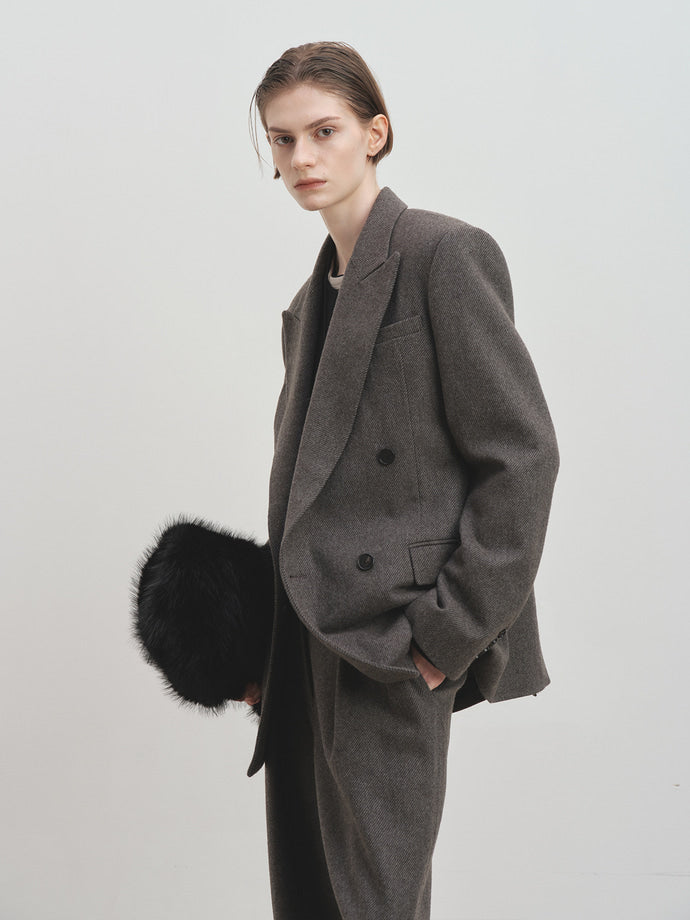 Tonywack - Tailored Wool Twill Double-Breasted Jacket (Grey) product image 6 | TRAB K-Fashion Australia