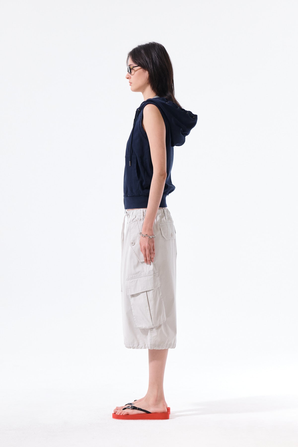 Matin Kim - Back Logo Jersey Hood Vest (Navy) product image 7 | TRAB K-Fashion Australia