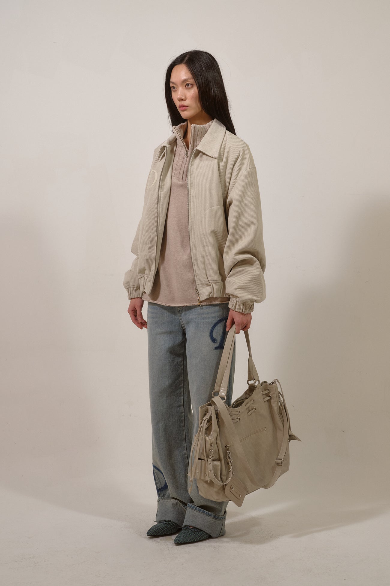 Deinet - D & Friends Corduroy Varsity Jacket (Ivory) product image 2 | TRAB K-Fashion Australia