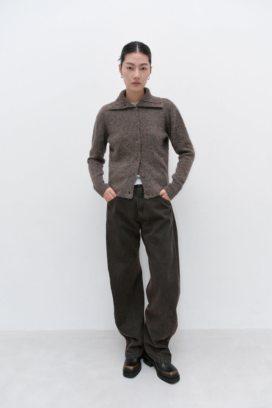 Insilence - Hairy Spread Collar Cardigan (Brown) product image 6 | TRAB K-Fashion Australia