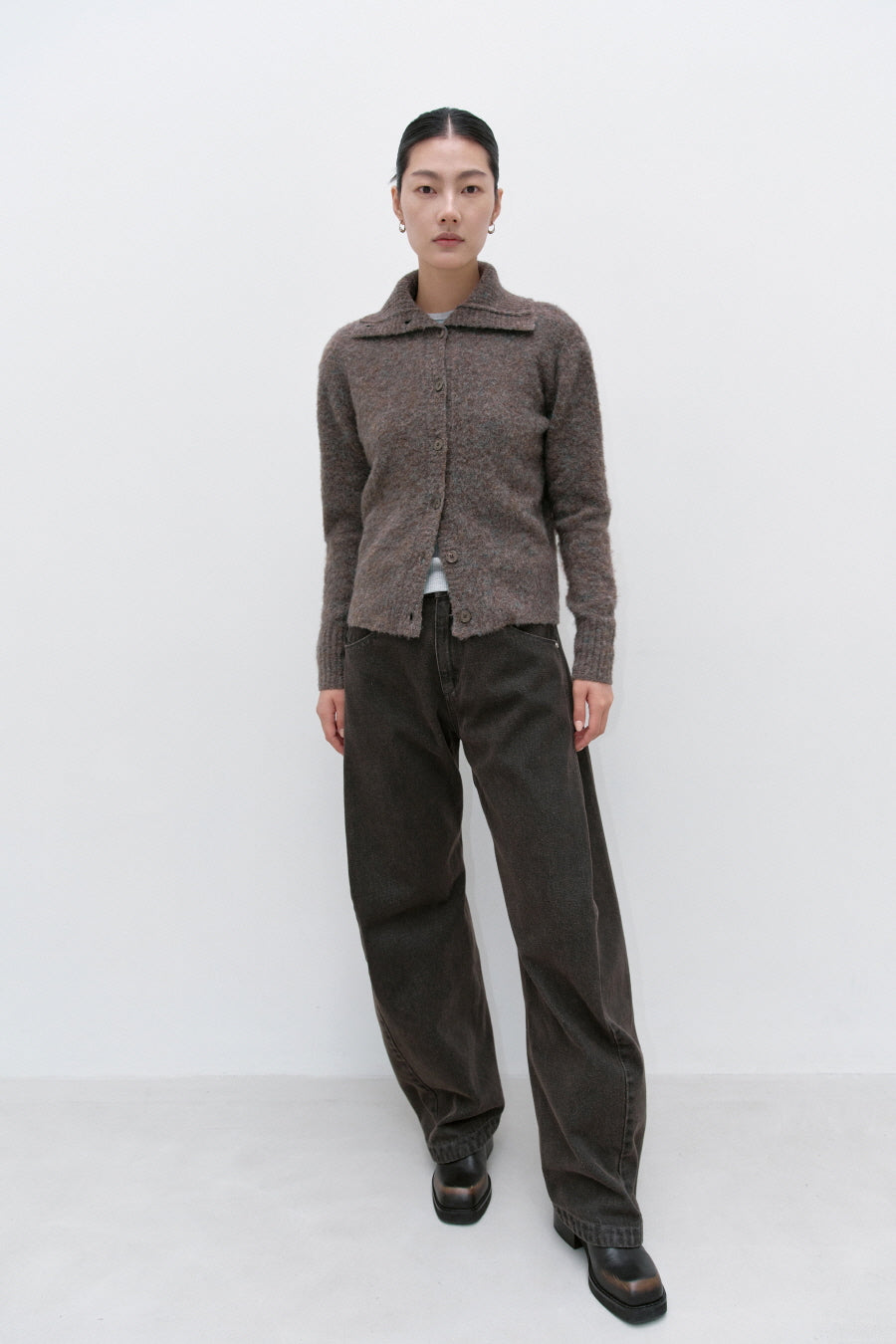 Insilence - Hairy Spread Collar Cardigan (Brown) product image 3 | TRAB K-Fashion Australia