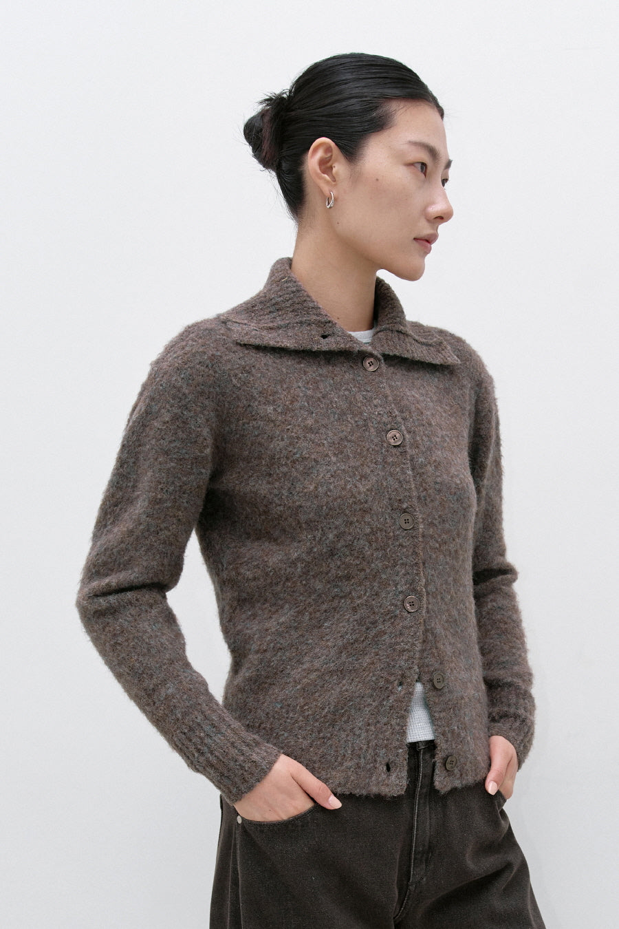 Insilence - Hairy Spread Collar Cardigan (Brown) product image 1 | TRAB K-Fashion Australia