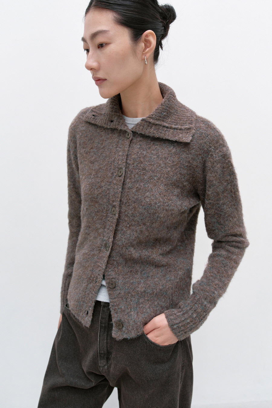 Insilence - Hairy Spread Collar Cardigan (Brown) product image 5 | TRAB K-Fashion Australia