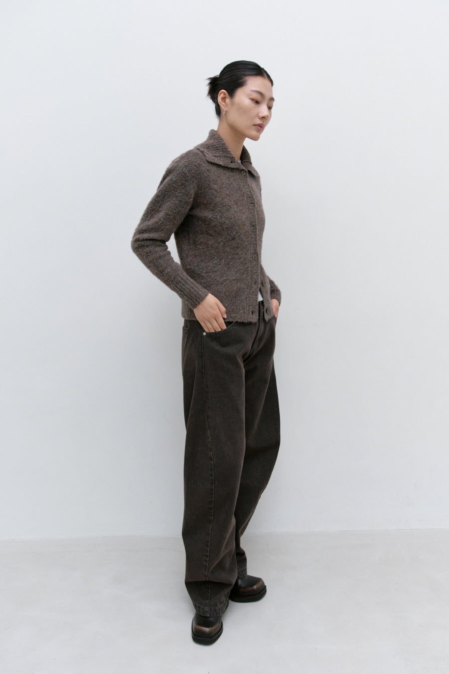 Insilence - Hairy Spread Collar Cardigan (Brown) product image 4 | TRAB K-Fashion Australia