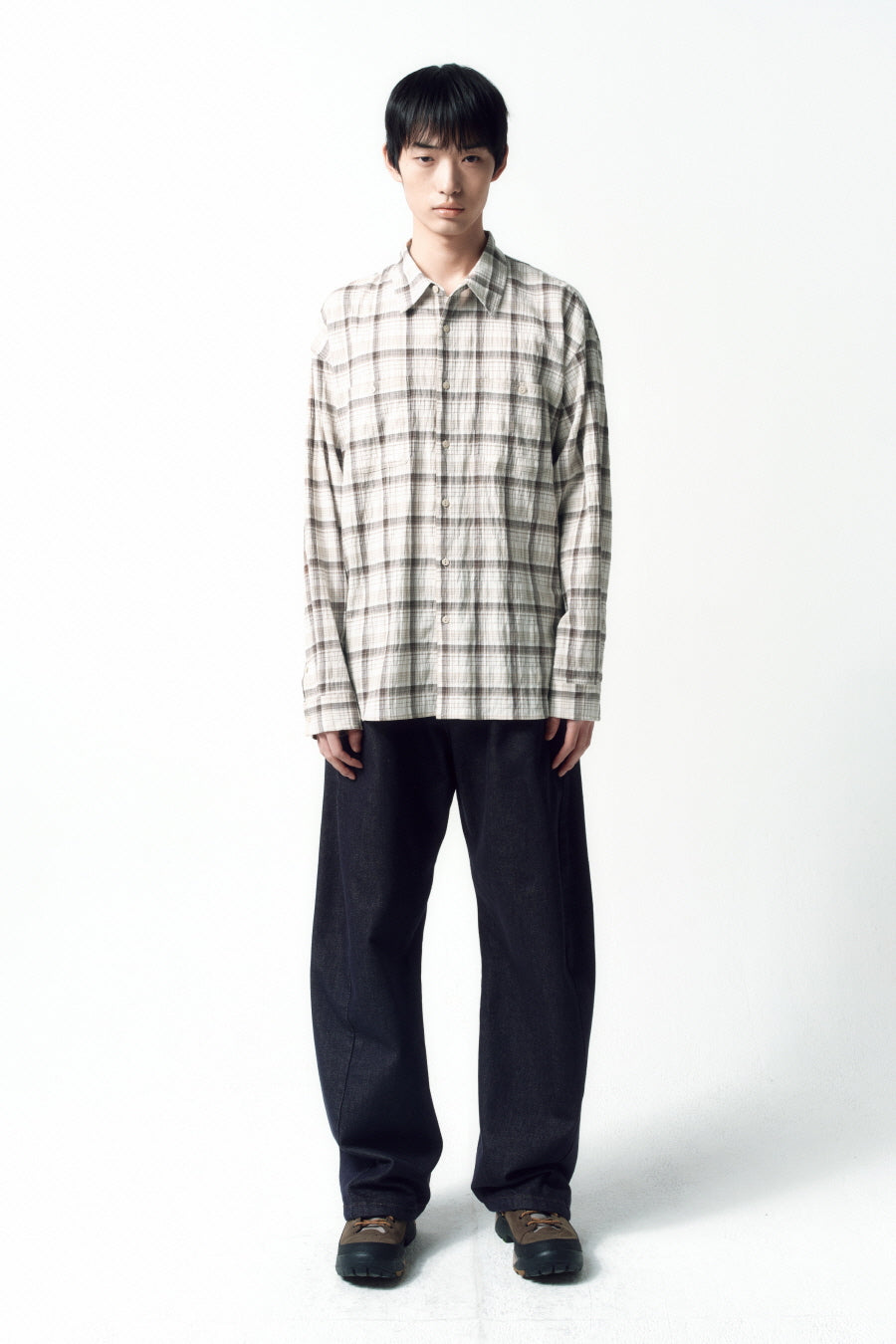 Insilence - Soft Crumple Check Shirt (Beige) product image 2 | TRAB K-Fashion Australia