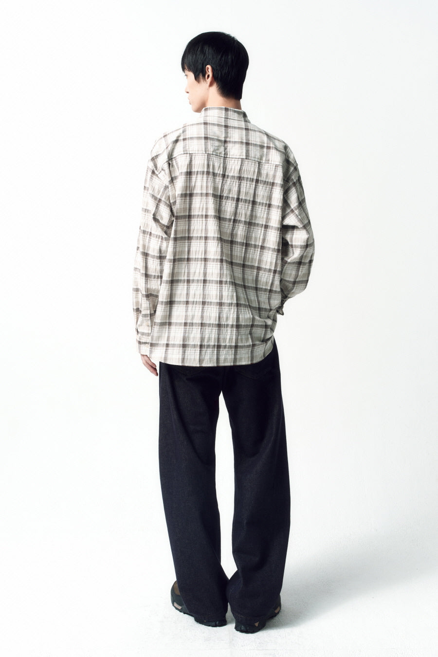 Insilence - Soft Crumple Check Shirt (Beige) product image 4 | TRAB K-Fashion Australia