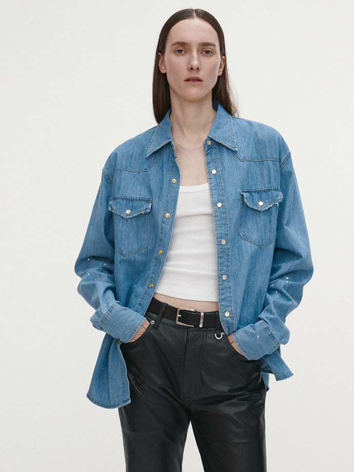 Tonywack - Washed Denim Hand-Painted Western Shirt (Washed Blue) product image 1 | TRAB K-Fashion Australia