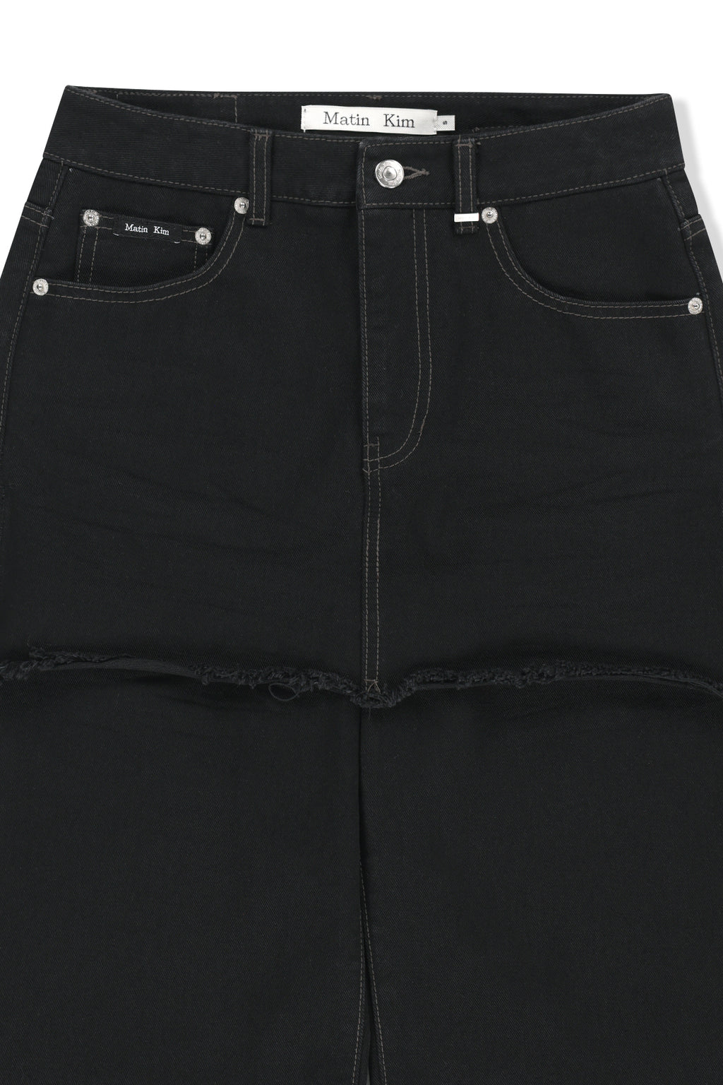 Matin Kim - Skirt Overlay Denim Pants (Black) product image 4 | TRAB K-Fashion Australia