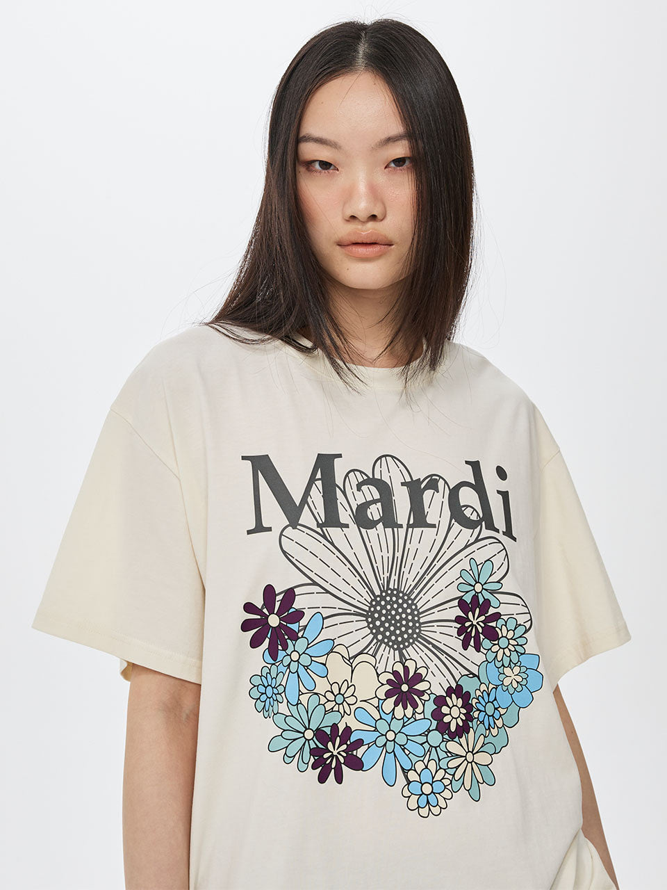 Mardi Mercredi - Unisex Tshirt Flowermardi Jardin Vvd (Cream Charcoal) product image 1 | TRAB K-Fashion Australia
