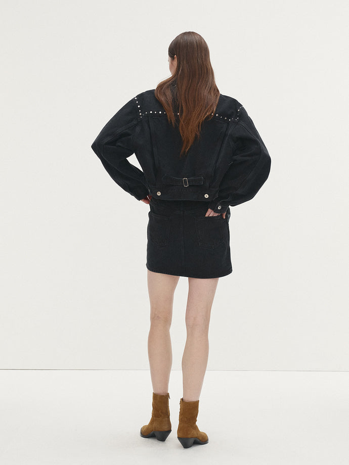 Tonywack - Metal Stud Denim Skirt (Faded Black) product image 3 | TRAB K-Fashion Australia