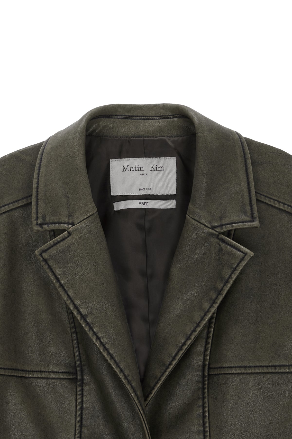 Matin Kim - Washed Leather Single Jacket (Khaki) product image 3 | TRAB K-Fashion Australia