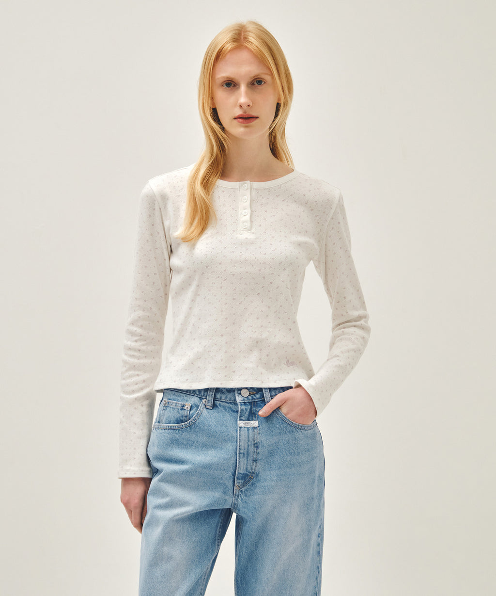 Marithe & Francois Girbaud - Flower Pattern Long Sleeve Tee (Ivory) product image 1 | TRAB K-Fashion Australia