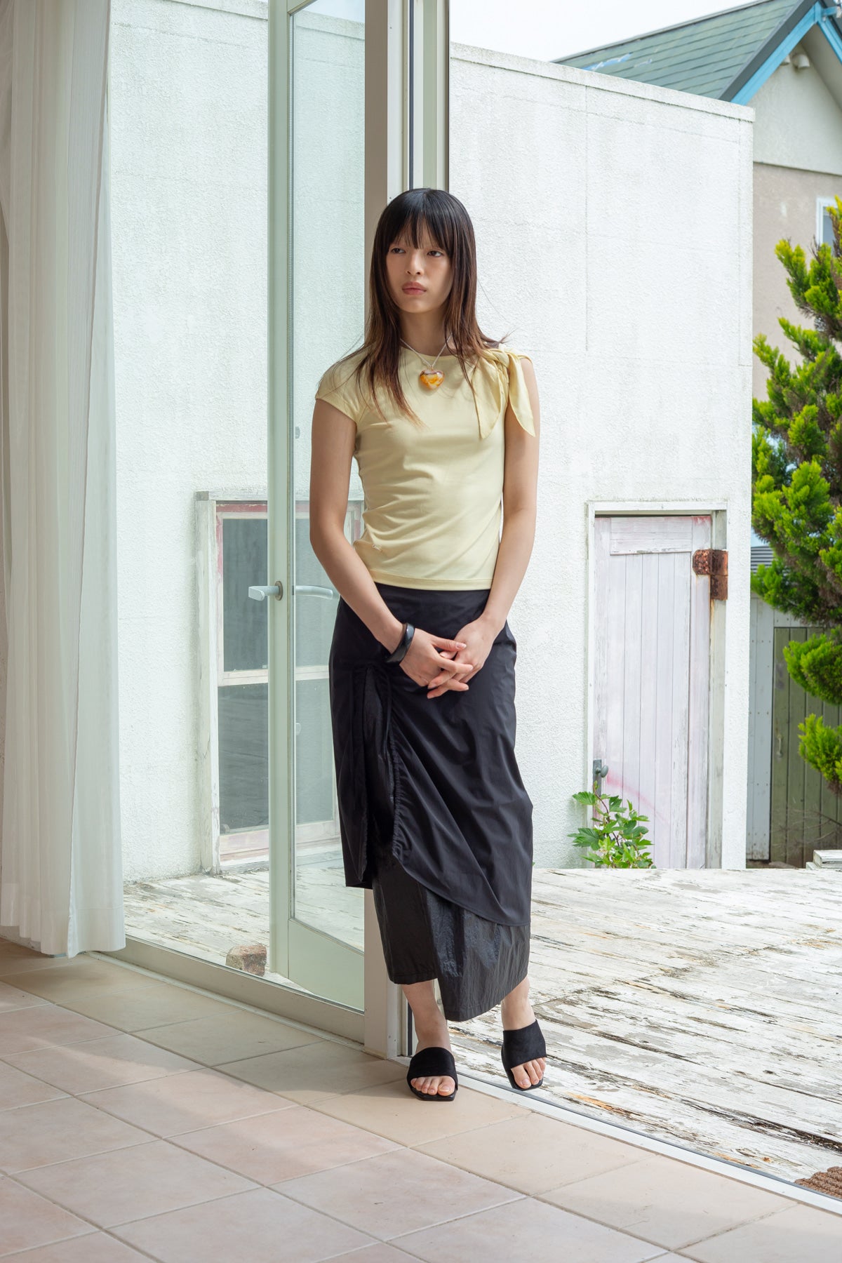 Matin Kim - Shirring Layered Maxi Skirt (Black) product image 8 | TRAB K-Fashion Australia