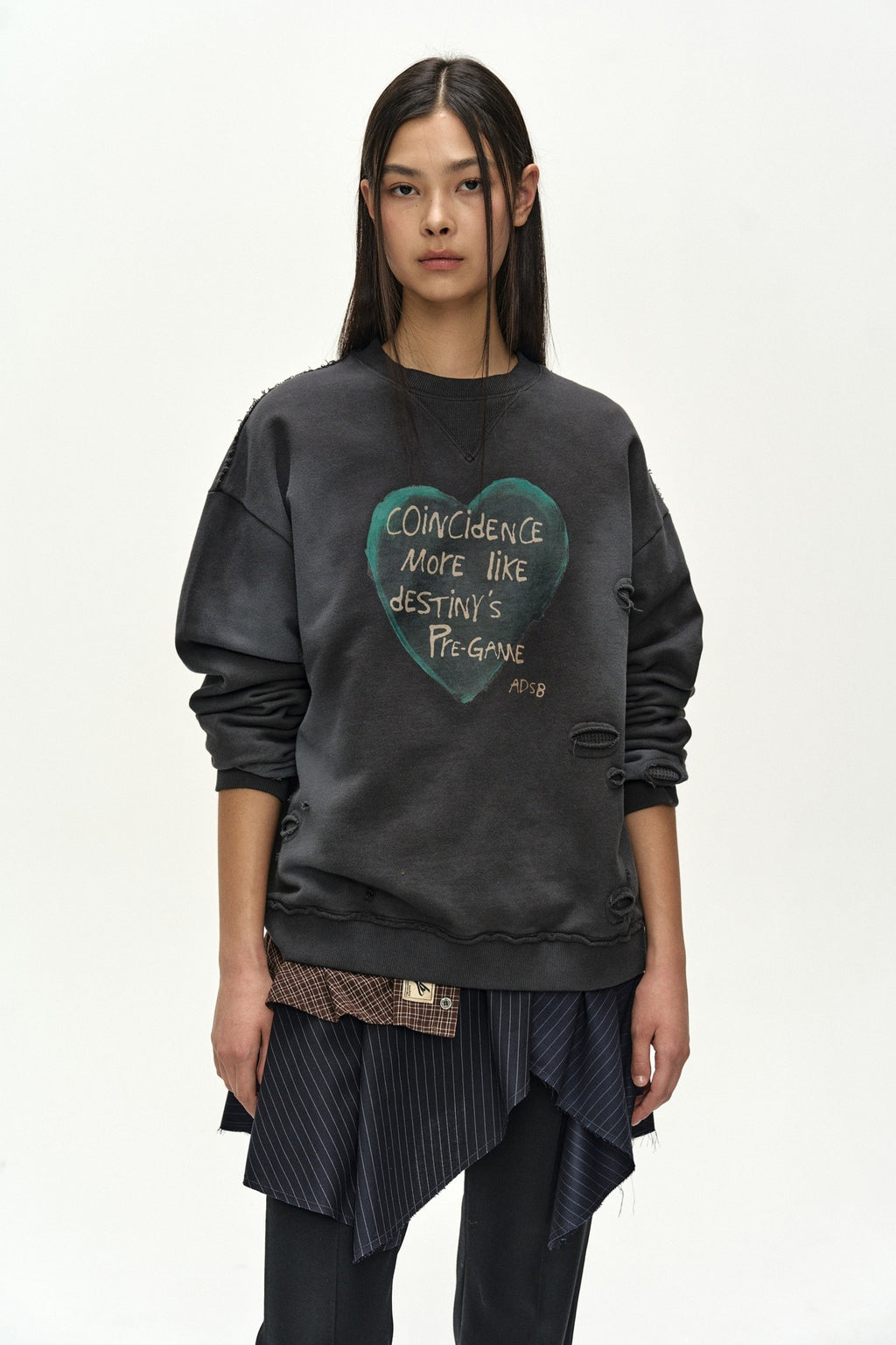 Andersson Bell - (essential) Unisex Spray Washed Heart Message Sweatshirt (charcoal) (Charcoal) product image 1 | TRAB K-Fashion Australia
