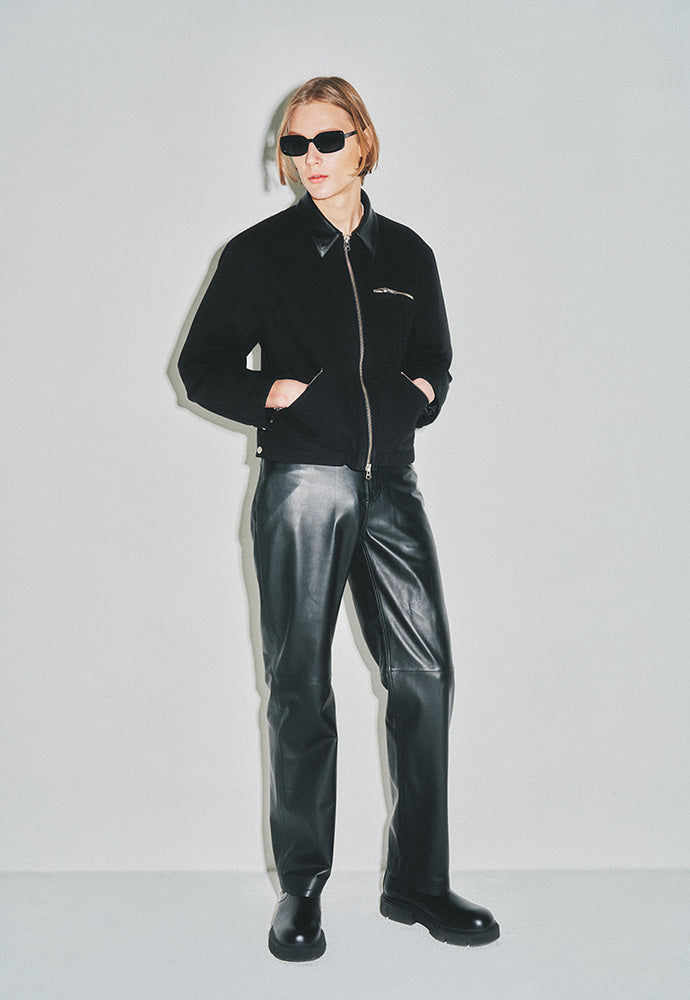 Tonywack - Leather Collar Canvas Work Jacket (Black) product image 1 | TRAB K-Fashion Australia