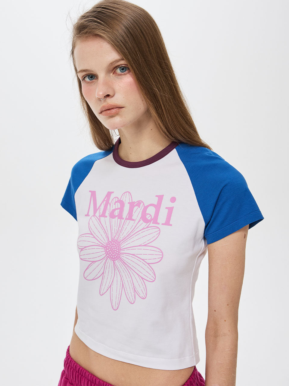 Mardi Mercredi - Cropped Tshirt Raglan Flowermardi (White Lavender) product image 1 | TRAB K-Fashion Australia