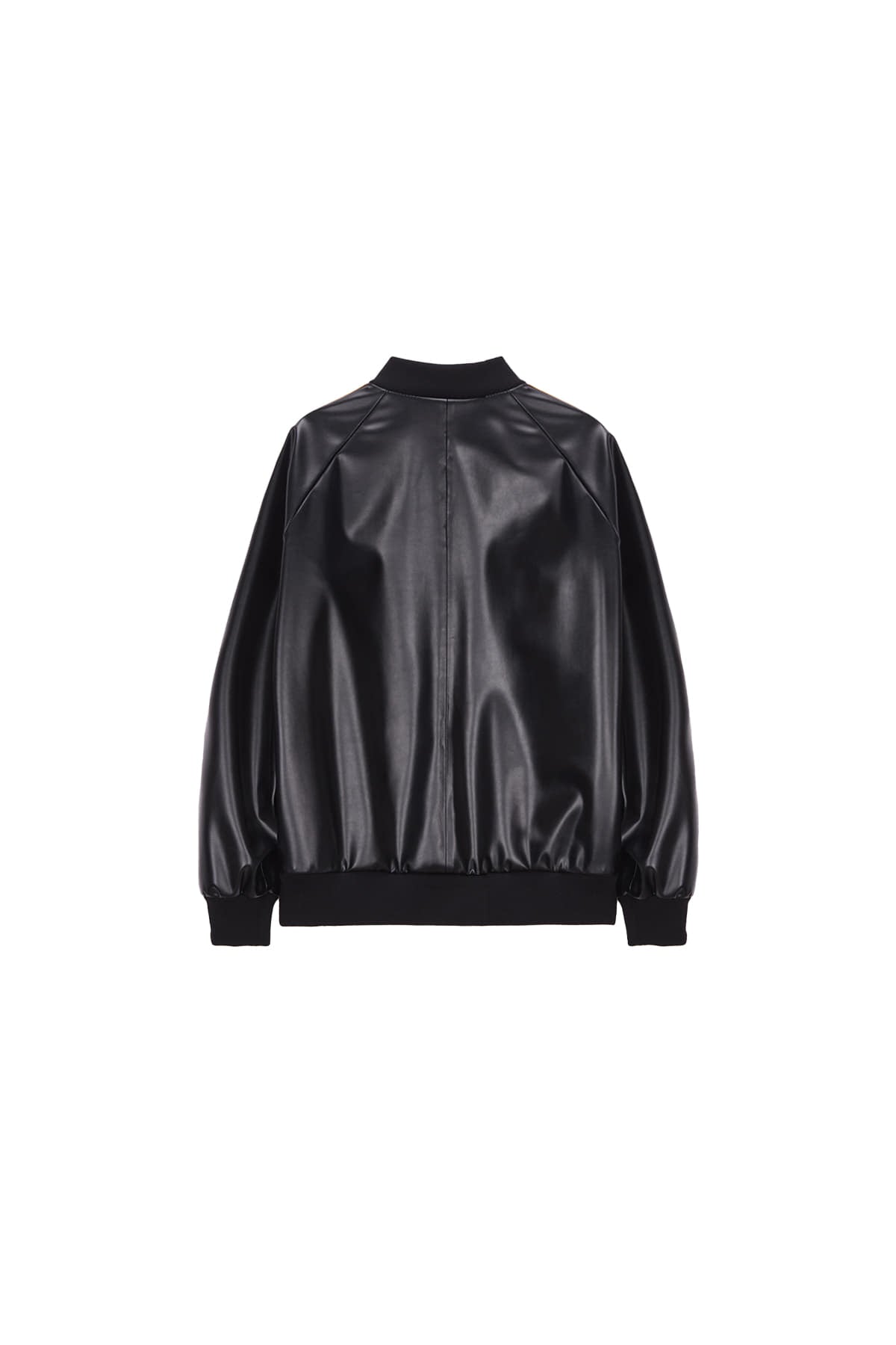 Matin Kim - Faux Leather Stadium Jumper (Black) product image 2 | TRAB K-Fashion Australia