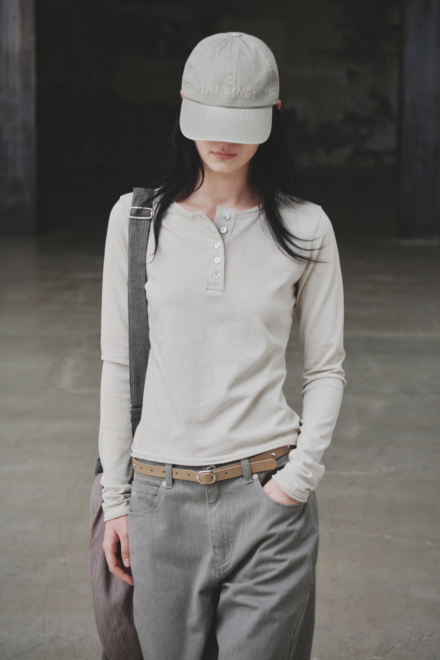 Insilence - Skinny Stud Leather Belt (Beige) product image 1 | TRAB K-Fashion Australia