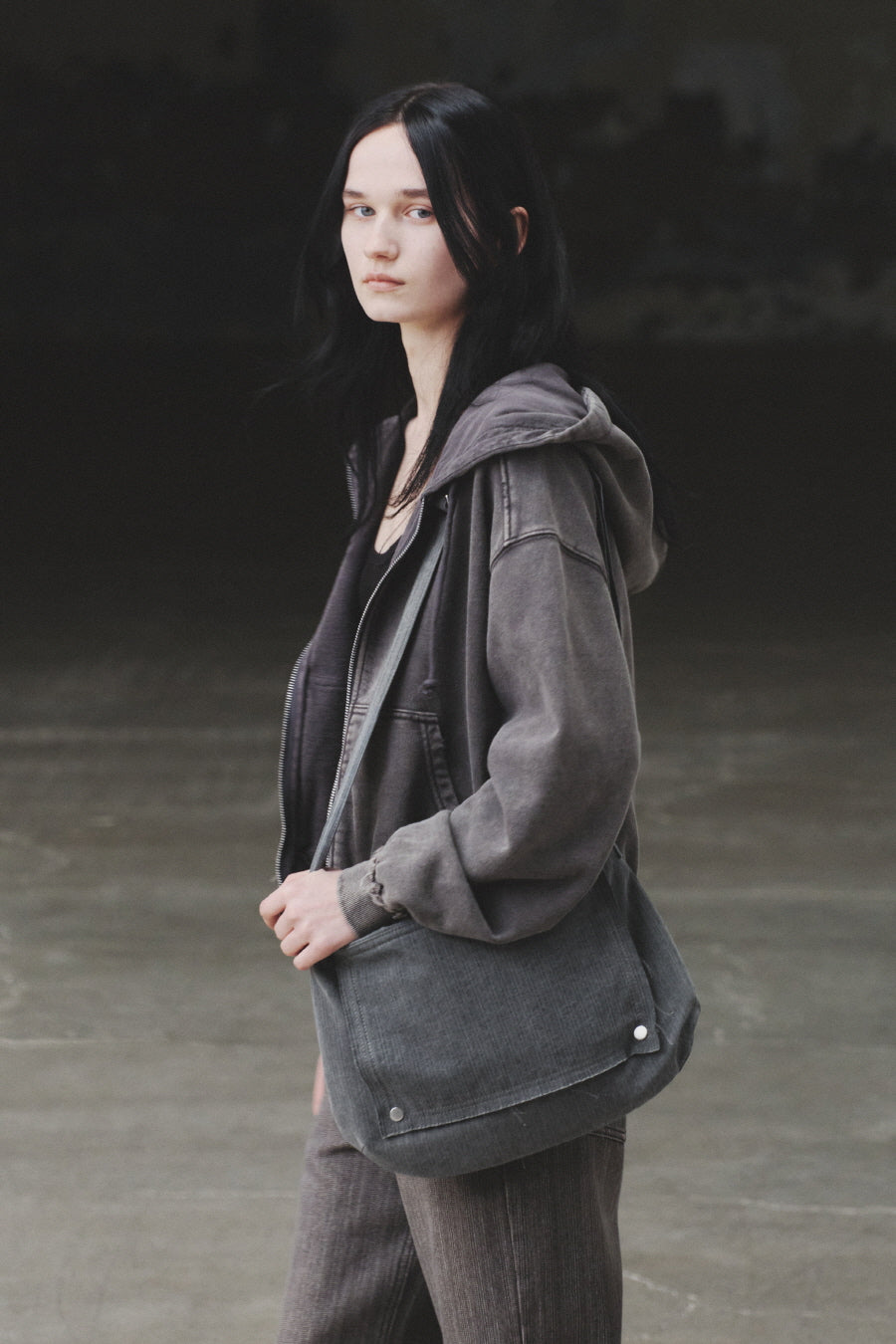 Insilence - Cotton Cut off Sling Bag (Charcoal) product image 1 | TRAB K-Fashion Australia